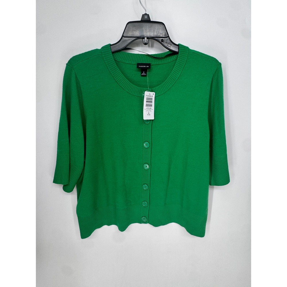 Torrid Cardigan Shrug Womens 2X Green NWT Jelly Bean Crew Neck Short Sleeve